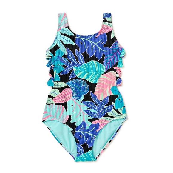 Girls One-Piece Tropical Printed Swimsuit - Picture 1 of 5
